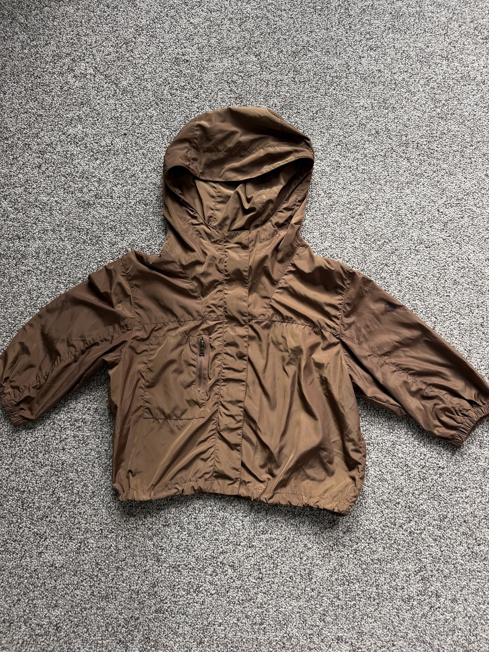 Prada Italy Brown Nylon Parachute Cropped Hooded Jacket 38